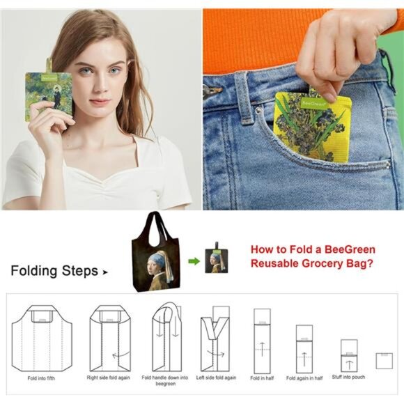 Reusable Grocery Bags 6 Pack Heavy Duty Foldable Tote Bags Large Shopping Bags - Picture 4 of 7